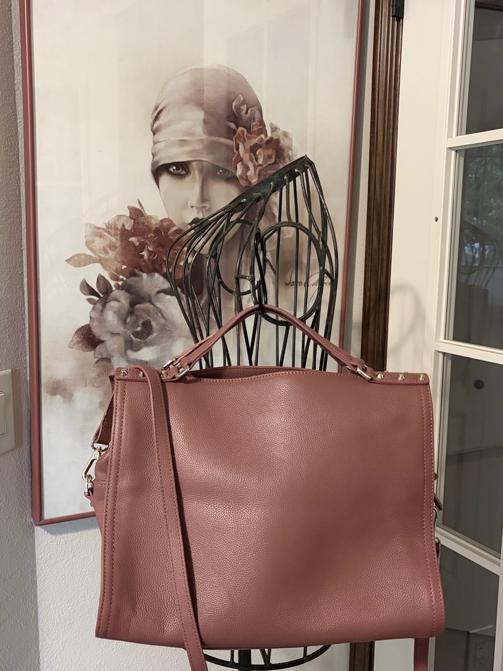 NEW C & C California Dusty Rose Lexi Stud Leather Satchel/Crossbody Bag
